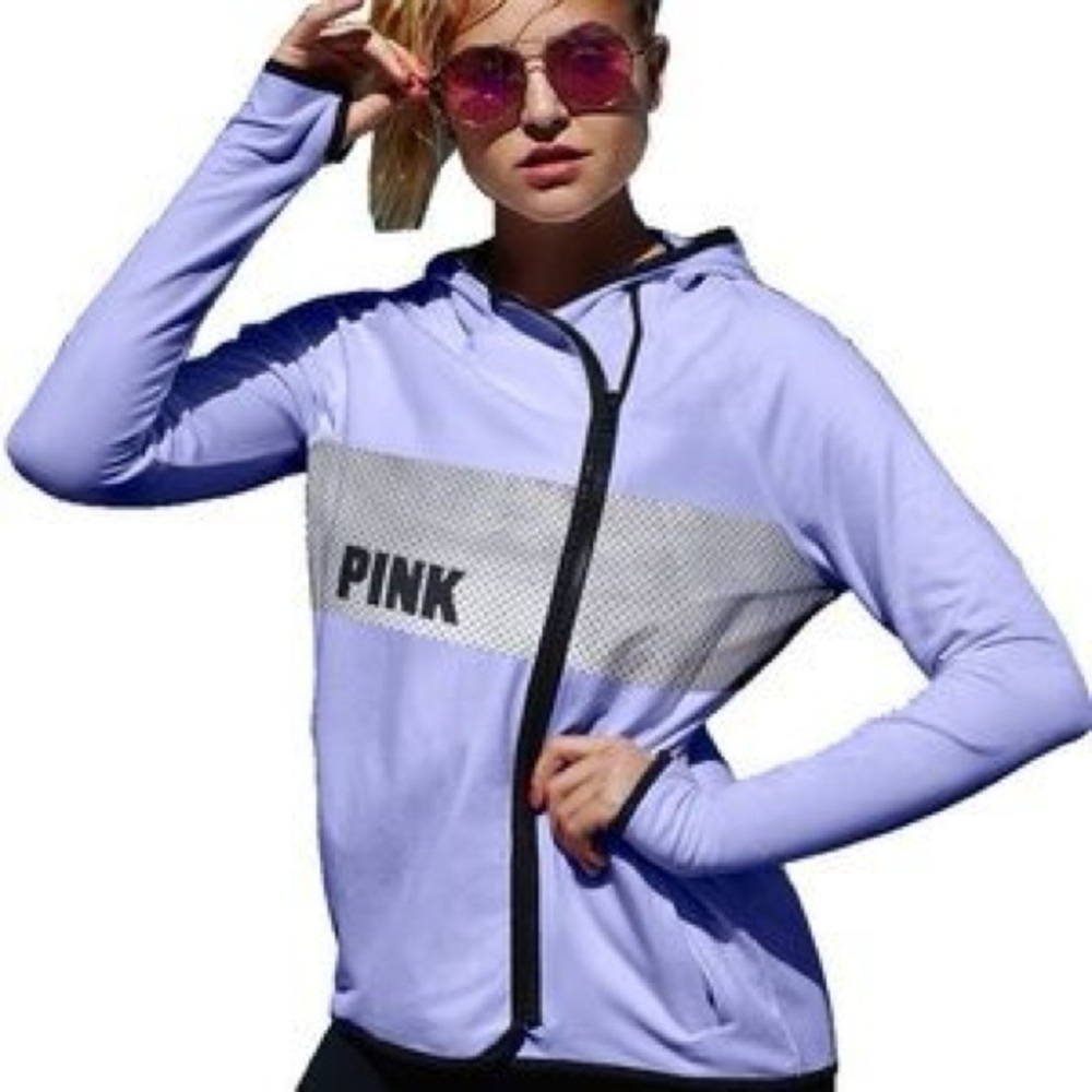VICTORIA'S SECRET PINK REFLECTIVE FLEECE HOODIE HIGH / LO FULL ZIP XS LAVENDER